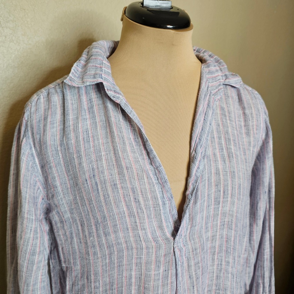 CP Shades Linen Striped Teton Tunic Shirt Blue Pink White Size‎ XS - Picture 2 of 10